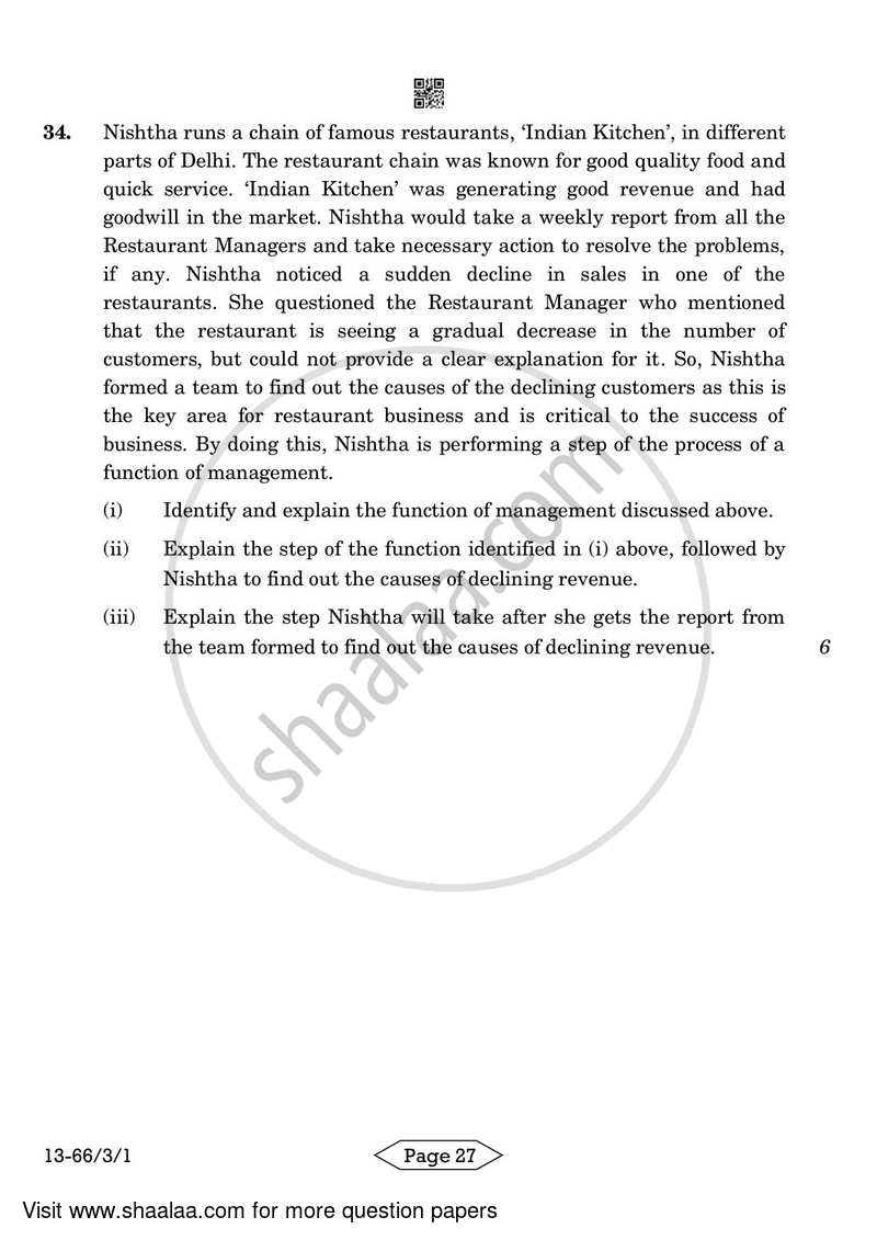 Business Studies 2023-2024 - CBSE 12th - Class 12 - CBSE (Central Board of Secondary Education) question paper with PDF download