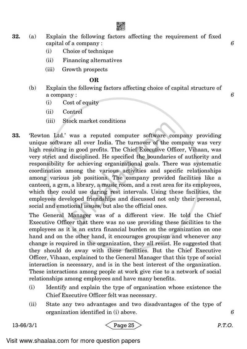 Business Studies 2023-2024 - CBSE 12th - Class 12 - CBSE (Central Board of Secondary Education) question paper with PDF download