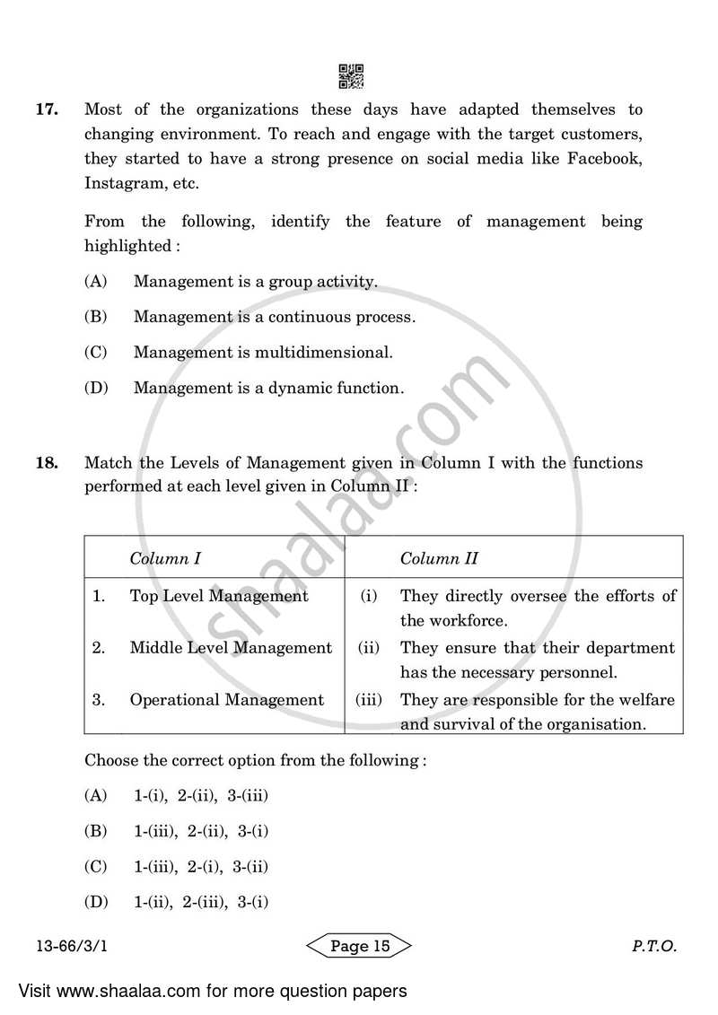 Business Studies 2023-2024 - CBSE 12th - Class 12 - CBSE (Central Board of Secondary Education) question paper with PDF download