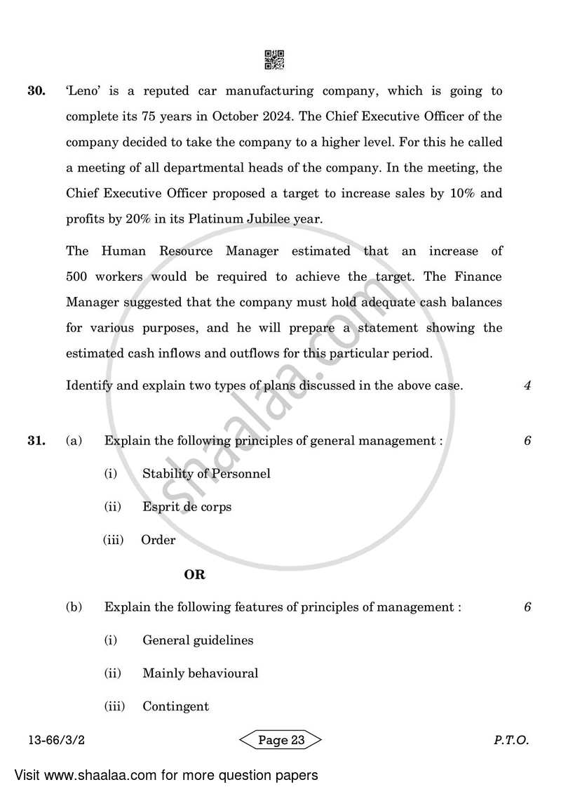 Business Studies 2023-2024 - CBSE 12th - Class 12 - CBSE (Central Board of Secondary Education) question paper with PDF download
