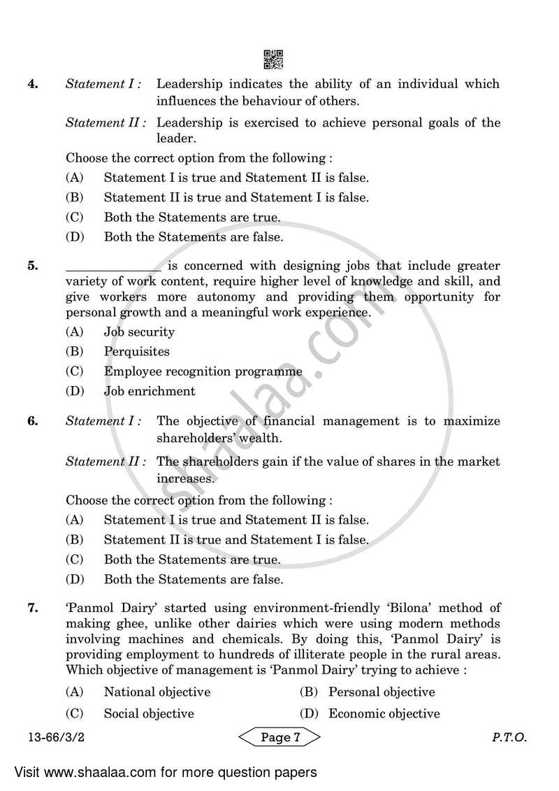 Business Studies 2023-2024 - CBSE 12th - Class 12 - CBSE (Central Board of Secondary Education) question paper with PDF download