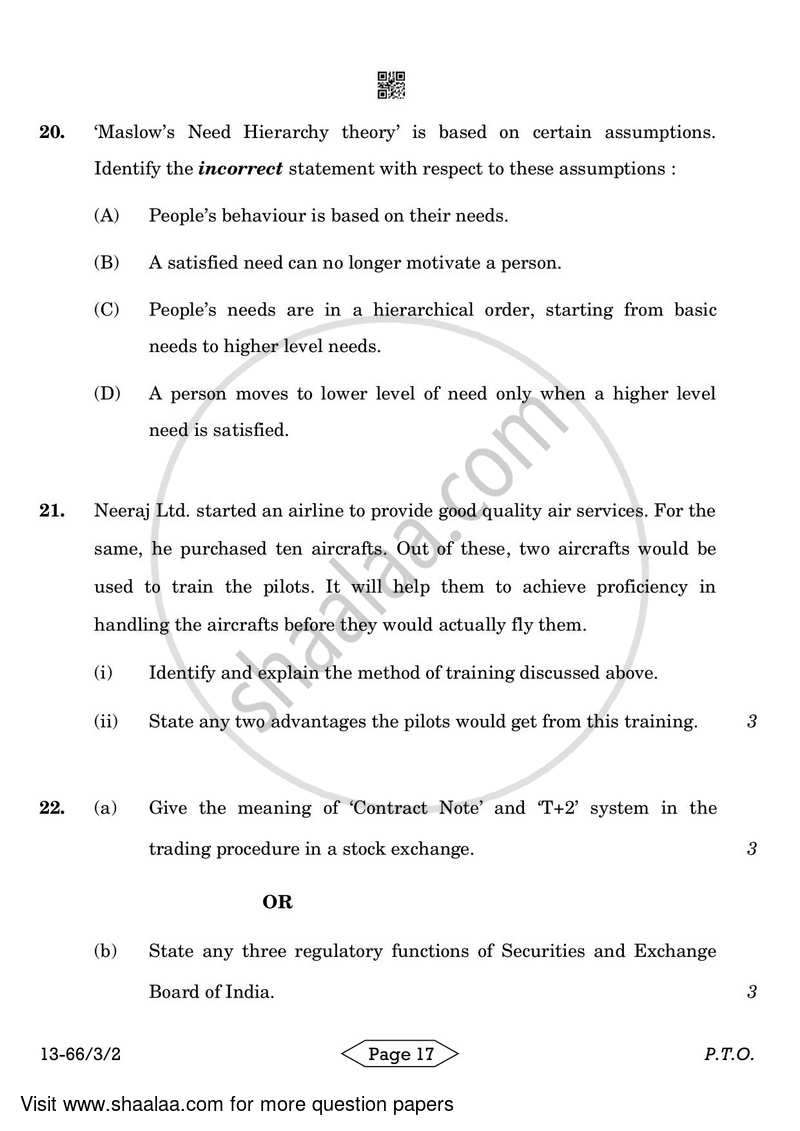 Business Studies 2023-2024 - CBSE 12th - Class 12 - CBSE (Central Board of Secondary Education) question paper with PDF download
