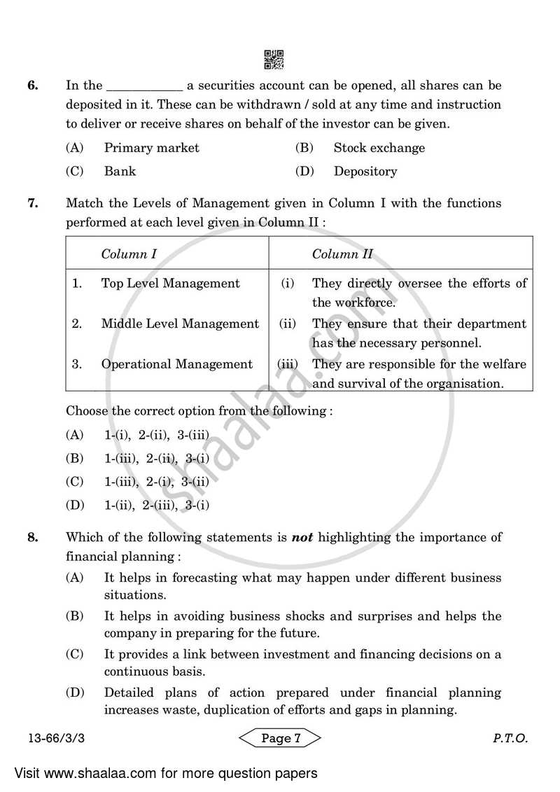 Business Studies 2023-2024 - CBSE 12th - Class 12 - CBSE (Central Board of Secondary Education) question paper with PDF download