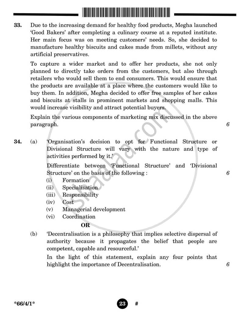 Business Studies 2024-2025 - CBSE 12th - Class 12 - CBSE (Central Board of Secondary Education) question paper with PDF download