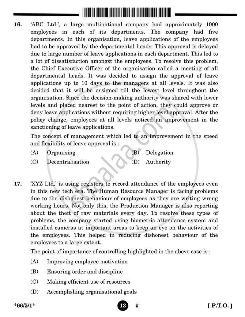 Business Studies 2024-2025 - CBSE 12th - Class 12 - CBSE (Central Board of Secondary Education) question paper with PDF download