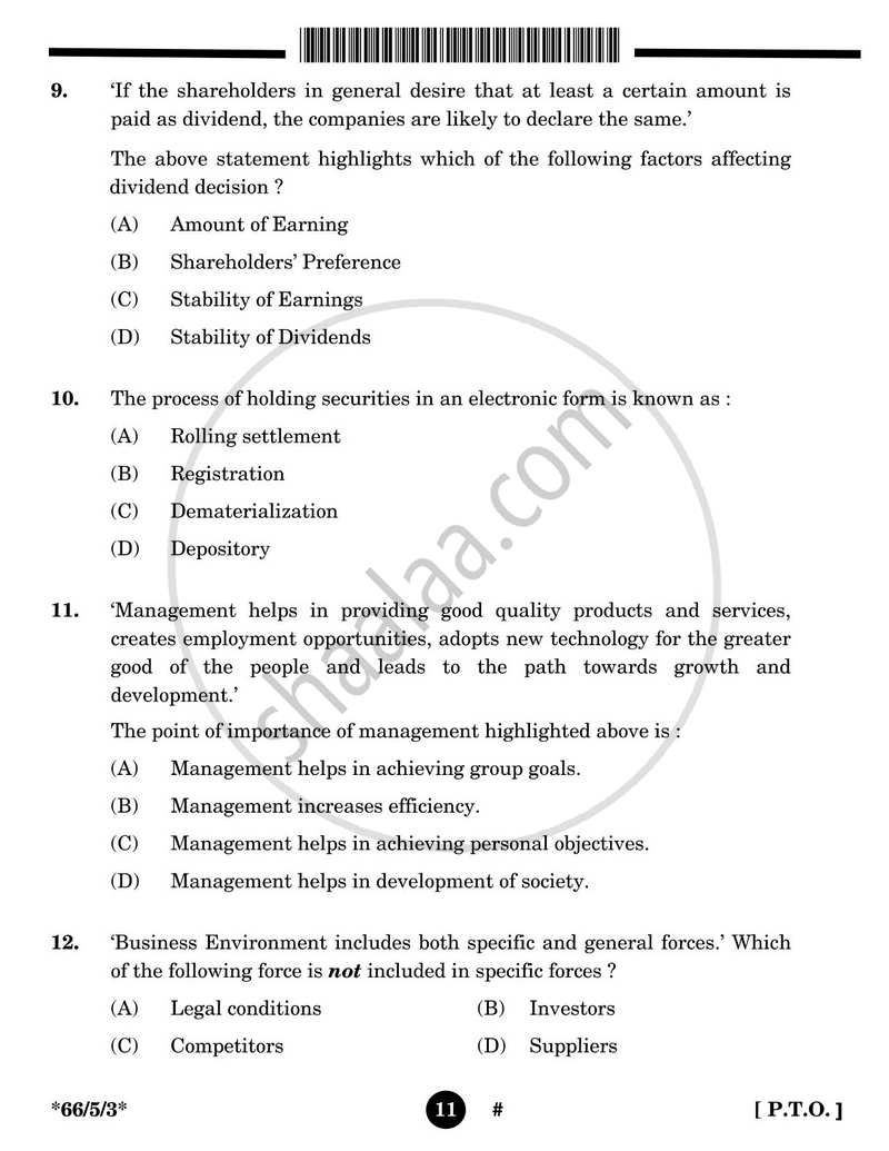 Business Studies 2024-2025 - CBSE 12th - Class 12 - CBSE (Central Board of Secondary Education) question paper with PDF download