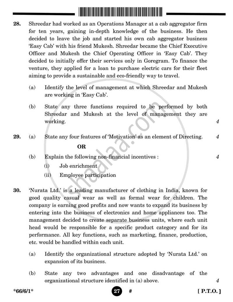 Business Studies 2024-2025 - CBSE 12th - Class 12 - CBSE (Central Board of Secondary Education) question paper with PDF download