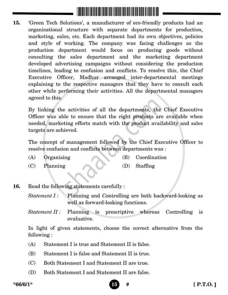 Business Studies 2024-2025 - CBSE 12th - Class 12 - CBSE (Central Board of Secondary Education) question paper with PDF download