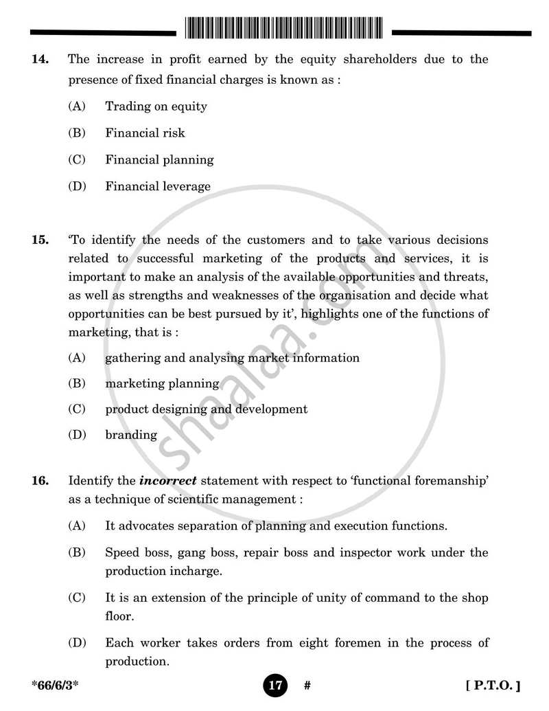Business Studies 2024-2025 - CBSE 12th - Class 12 - CBSE (Central Board of Secondary Education) question paper with PDF download
