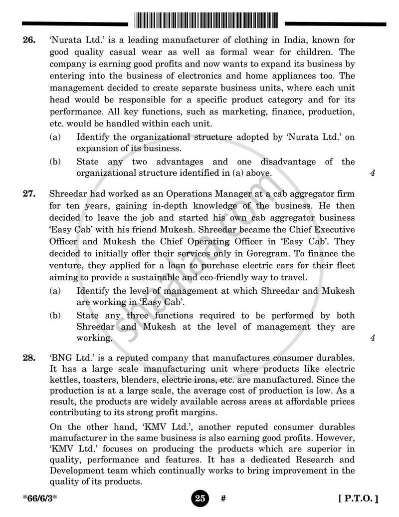 Business Studies 2024-2025 - CBSE 12th - Class 12 - CBSE (Central Board of Secondary Education) question paper with PDF download