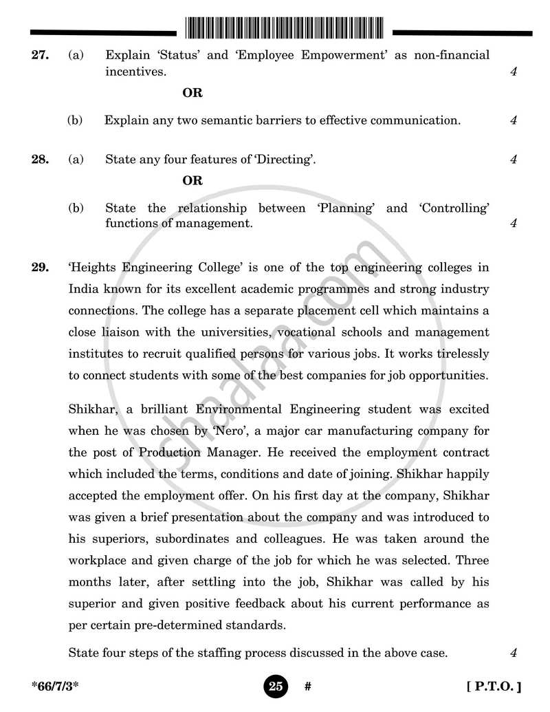 Business Studies 2024-2025 - CBSE 12th - Class 12 - CBSE (Central Board of Secondary Education) question paper with PDF download