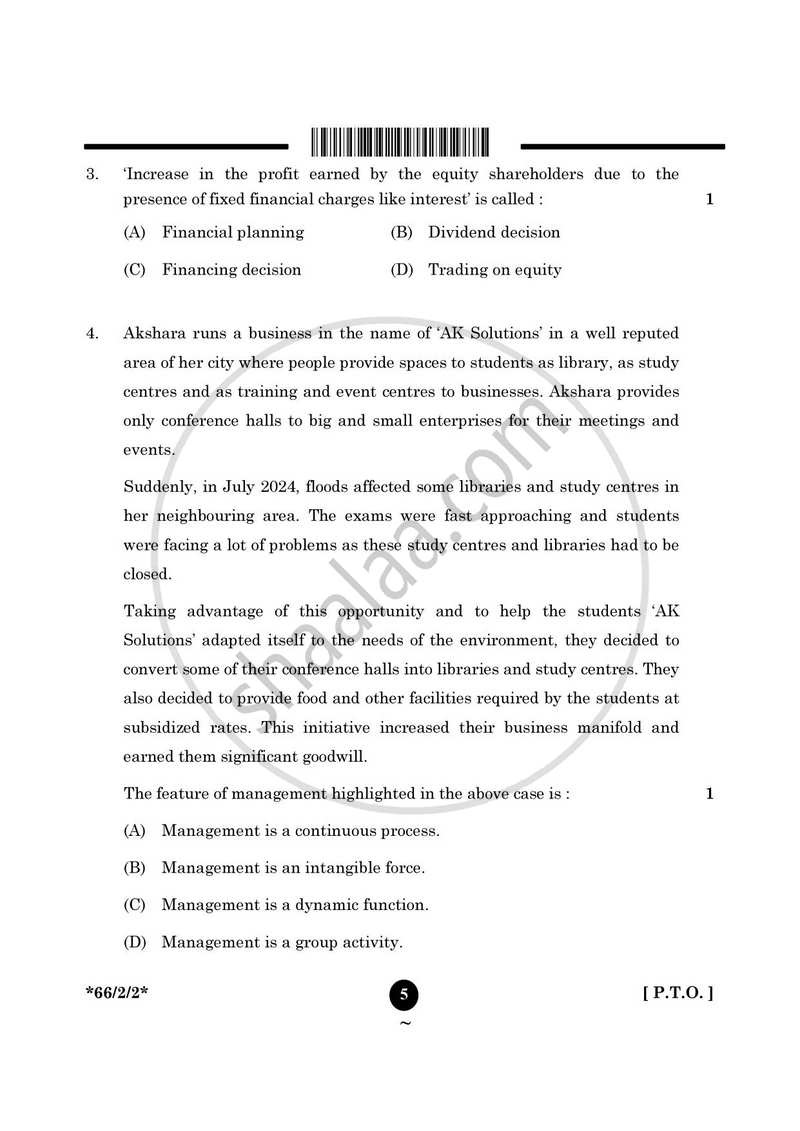 Business Studies 2024-2025 - CBSE 12th - Class 12 - CBSE (Central Board of Secondary Education) question paper with PDF download
