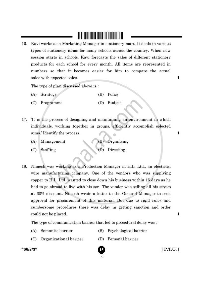 Business Studies 2024-2025 - CBSE 12th - Class 12 - CBSE (Central Board of Secondary Education) question paper with PDF download