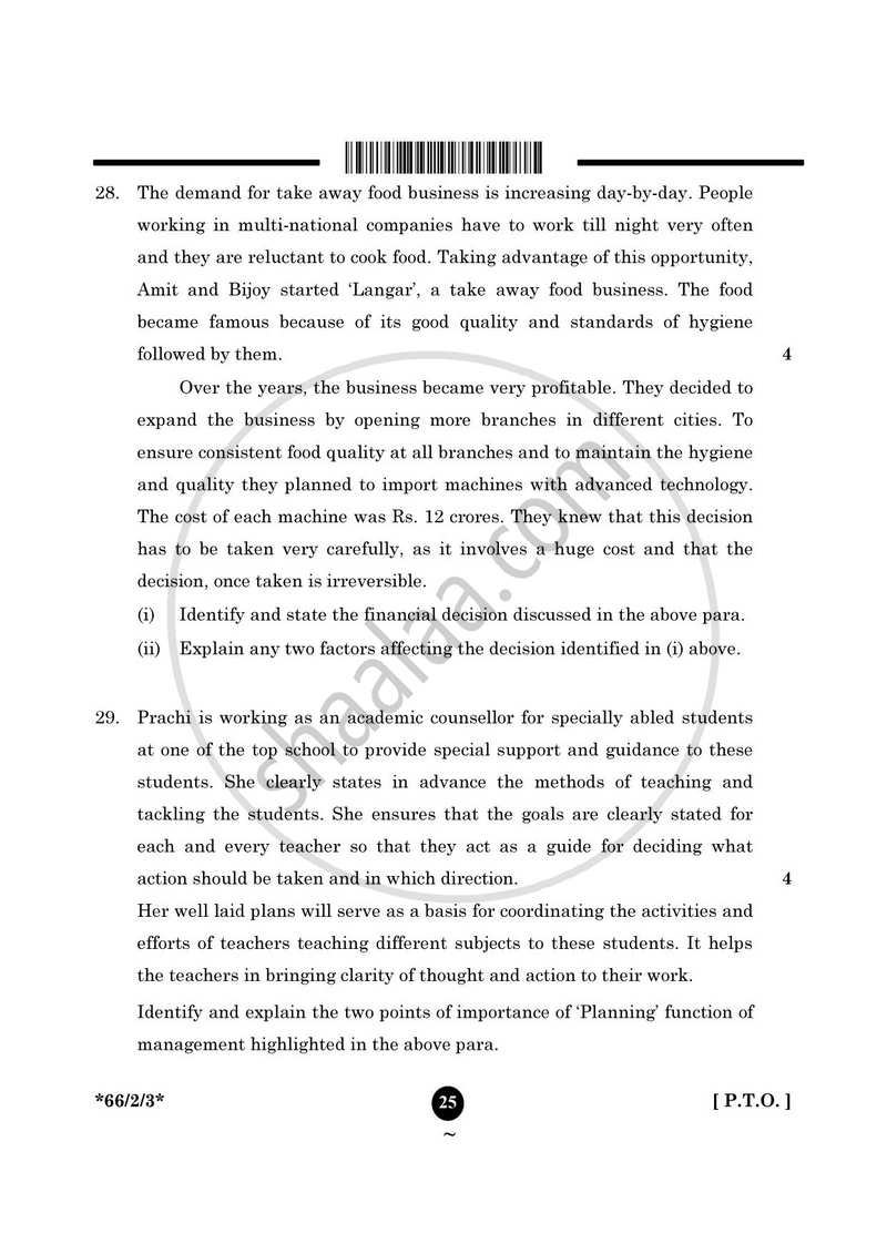 Business Studies 2024-2025 - CBSE 12th - Class 12 - CBSE (Central Board of Secondary Education) question paper with PDF download