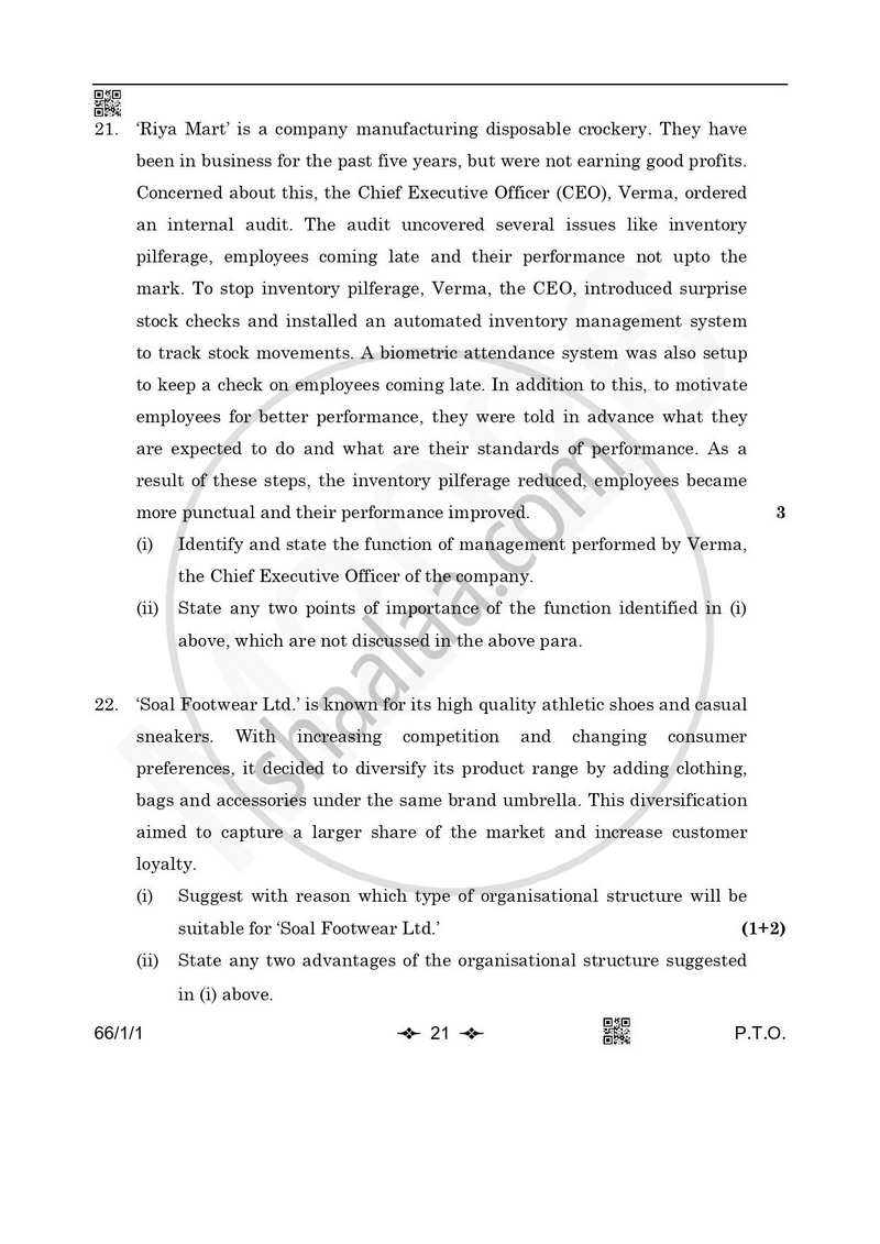 Business Studies 2025-2026 - CBSE 12th - Class 12 - CBSE (Central Board of Secondary Education) question paper with PDF download