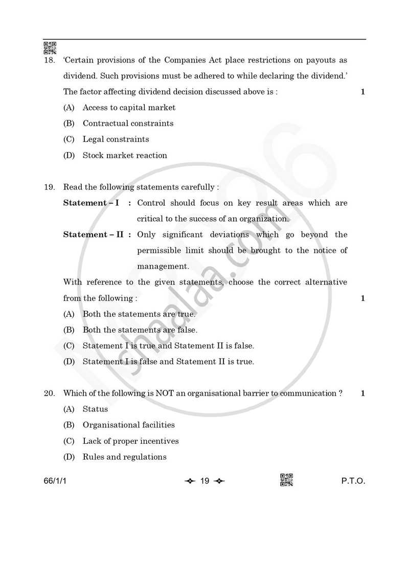 Business Studies 2025-2026 - CBSE 12th - Class 12 - CBSE (Central Board of Secondary Education) question paper with PDF download