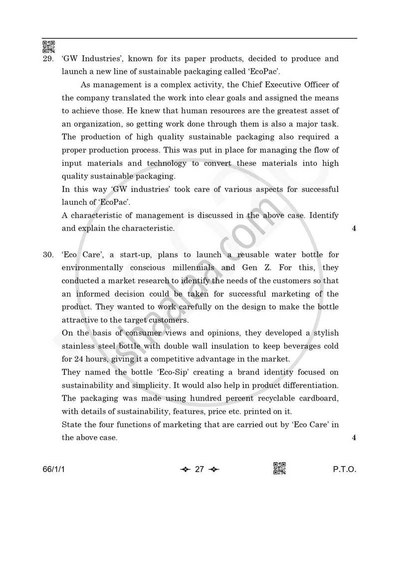 Business Studies 2025-2026 - CBSE 12th - Class 12 - CBSE (Central Board of Secondary Education) question paper with PDF download