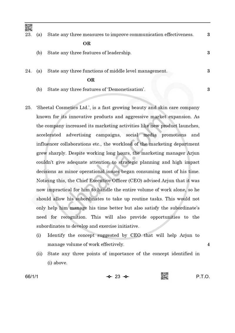 Business Studies 2025-2026 - CBSE 12th - Class 12 - CBSE (Central Board of Secondary Education) question paper with PDF download