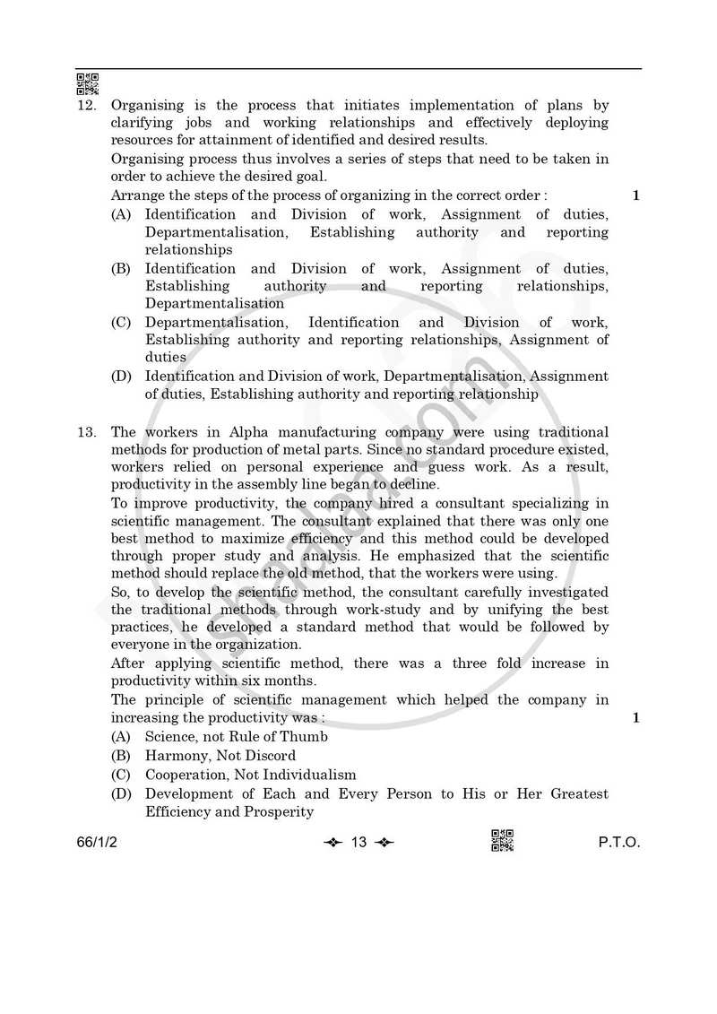 Business Studies 2025-2026 - CBSE 12th - Class 12 - CBSE (Central Board of Secondary Education) question paper with PDF download