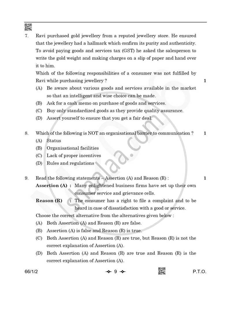 Business Studies 2025-2026 - CBSE 12th - Class 12 - CBSE (Central Board of Secondary Education) question paper with PDF download