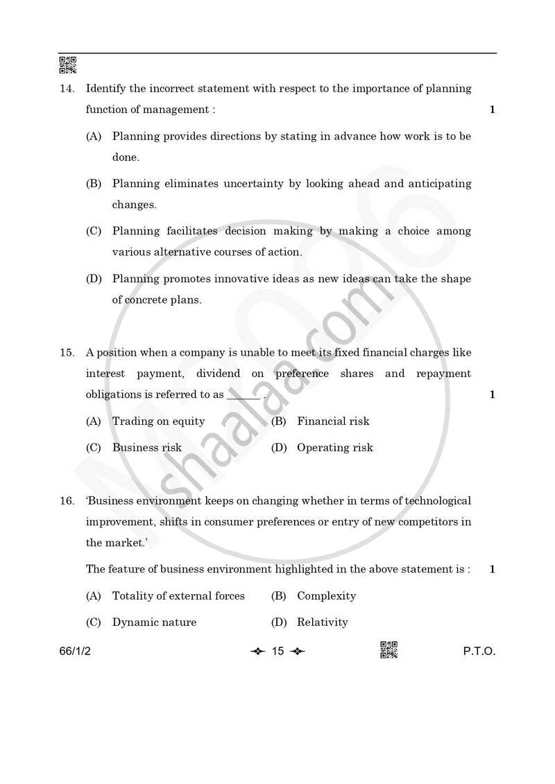 Business Studies 2025-2026 - CBSE 12th - Class 12 - CBSE (Central Board of Secondary Education) question paper with PDF download