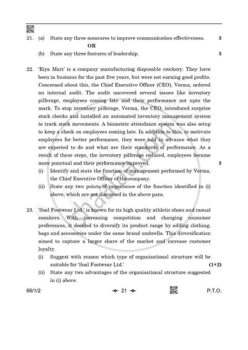 Business Studies 2025-2026 - CBSE 12th - Class 12 - CBSE (Central Board of Secondary Education) question paper with PDF download