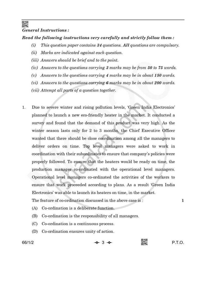 Business Studies 2025-2026 - CBSE 12th - Class 12 - CBSE (Central Board of Secondary Education) question paper with PDF download