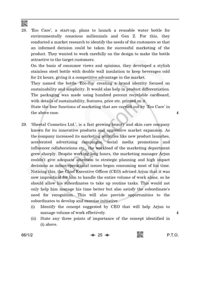 Business Studies 2025-2026 - CBSE 12th - Class 12 - CBSE (Central Board of Secondary Education) question paper with PDF download