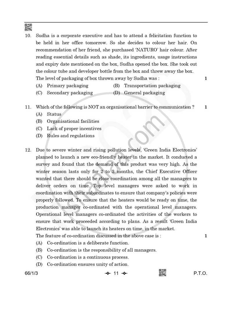 Business Studies 2025-2026 - CBSE 12th - Class 12 - CBSE (Central Board of Secondary Education) question paper with PDF download