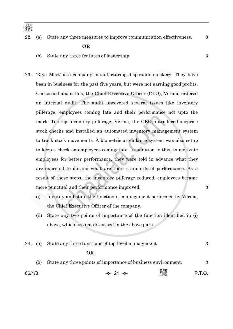 Business Studies 2025-2026 - CBSE 12th - Class 12 - CBSE (Central Board of Secondary Education) question paper with PDF download