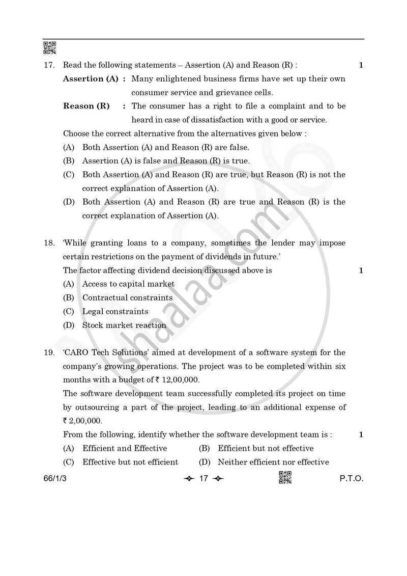 Business Studies 2025-2026 - CBSE 12th - Class 12 - CBSE (Central Board of Secondary Education) question paper with PDF download
