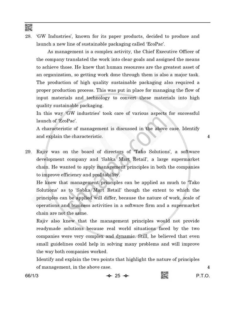 Business Studies 2025-2026 - CBSE 12th - Class 12 - CBSE (Central Board of Secondary Education) question paper with PDF download