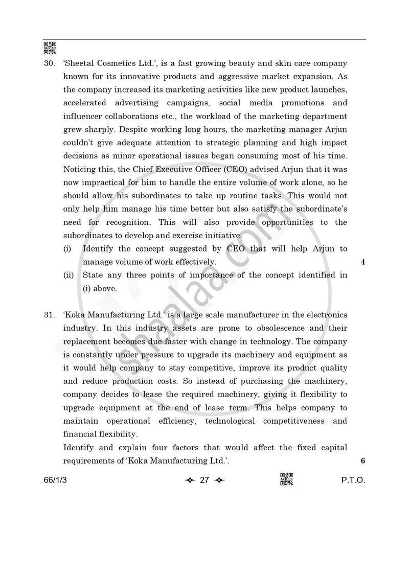Business Studies 2025-2026 - CBSE 12th - Class 12 - CBSE (Central Board of Secondary Education) question paper with PDF download