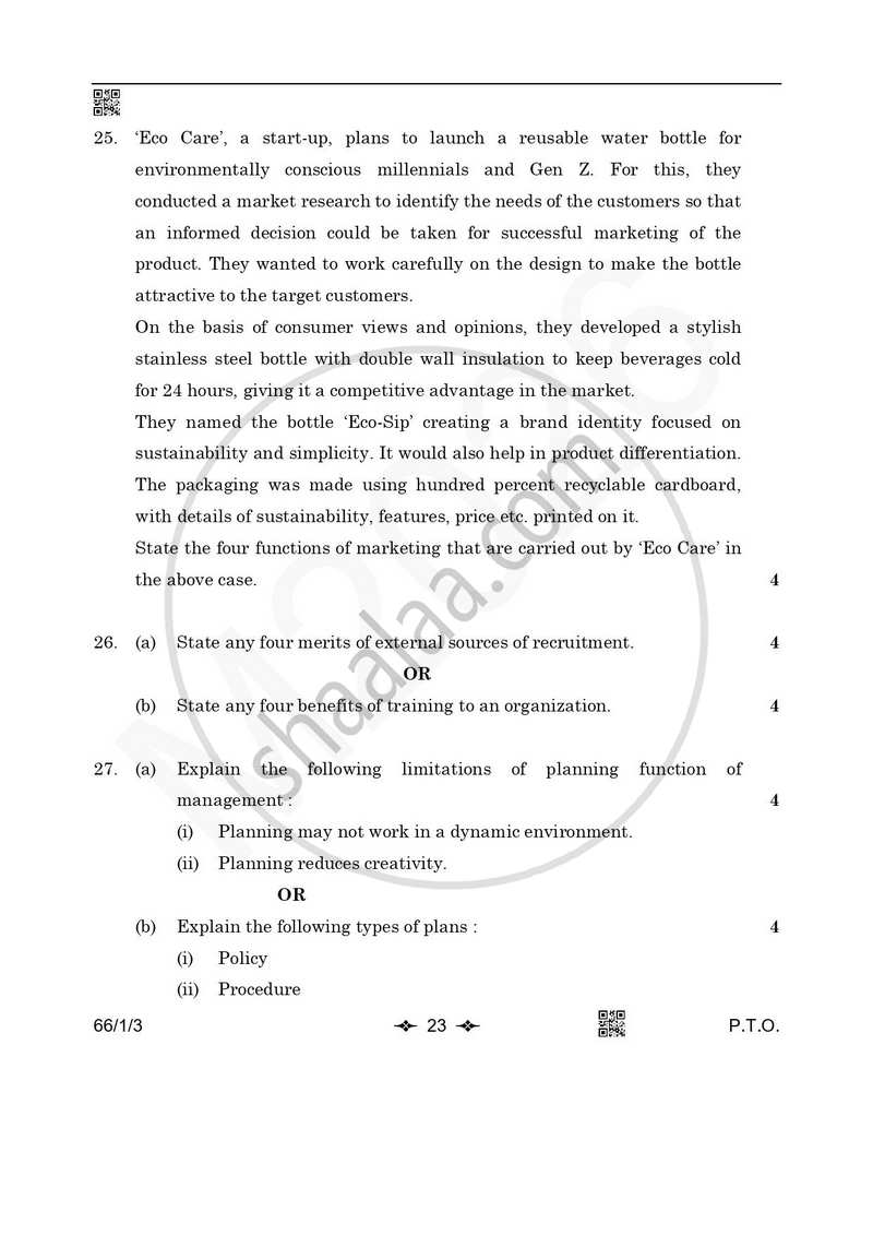 Business Studies 2025-2026 - CBSE 12th - Class 12 - CBSE (Central Board of Secondary Education) question paper with PDF download