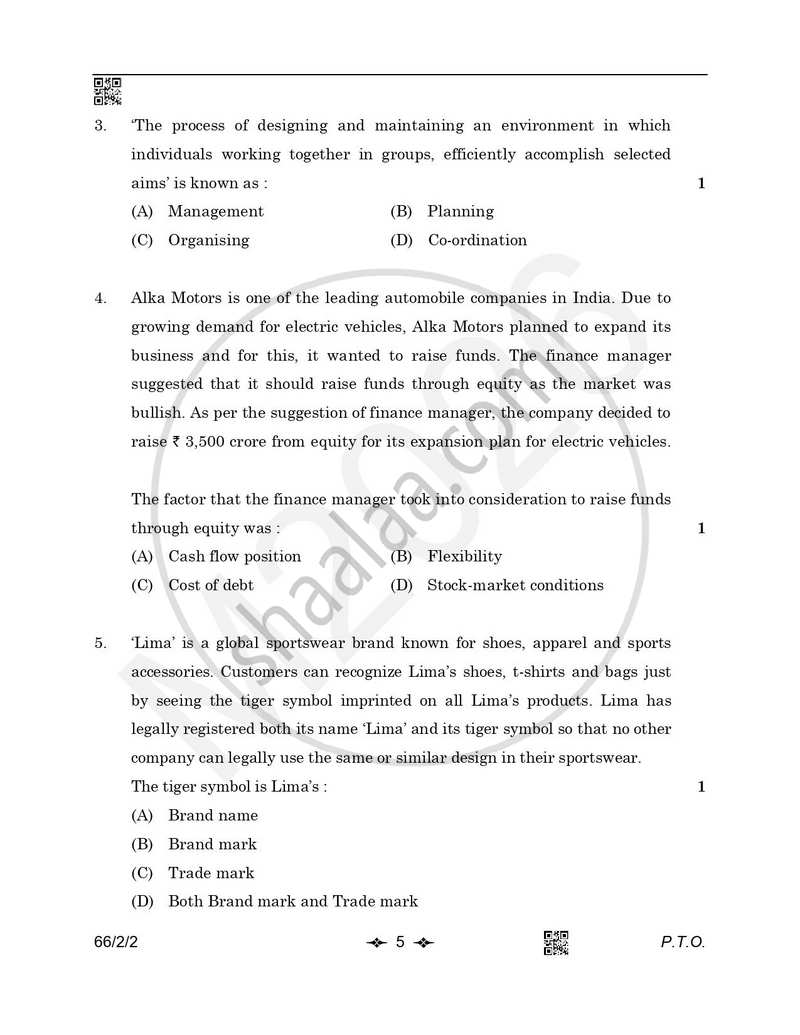 Business Studies 2025-2026 - CBSE 12th - Class 12 - CBSE (Central Board of Secondary Education) question paper with PDF download