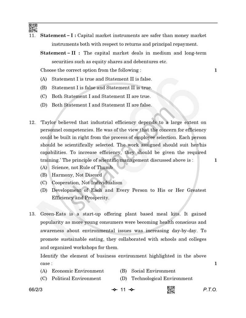 Business Studies 2025-2026 - CBSE 12th - Class 12 - CBSE (Central Board of Secondary Education) question paper with PDF download