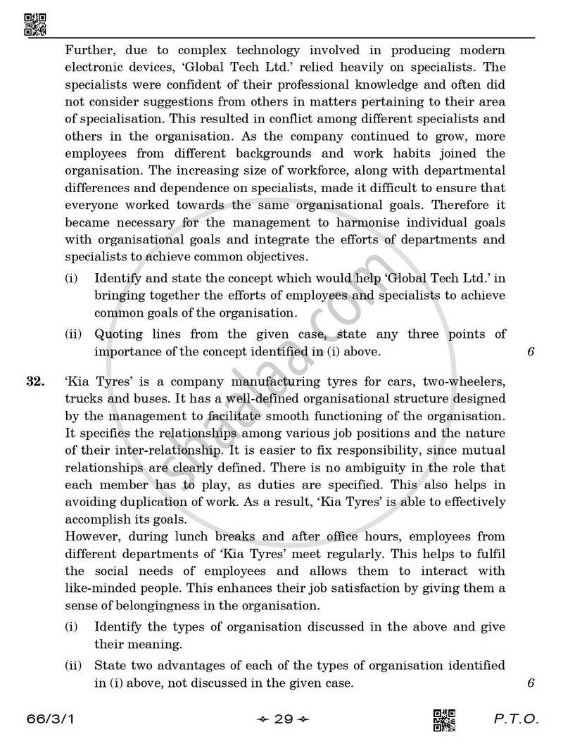 Business Studies 2025-2026 - CBSE 12th - Class 12 - CBSE (Central Board of Secondary Education) question paper with PDF download