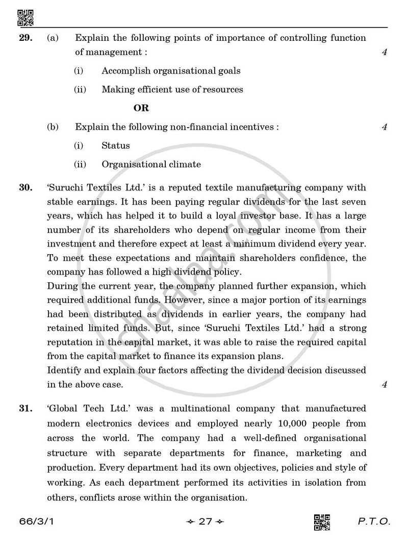Business Studies 2025-2026 - CBSE 12th - Class 12 - CBSE (Central Board of Secondary Education) question paper with PDF download