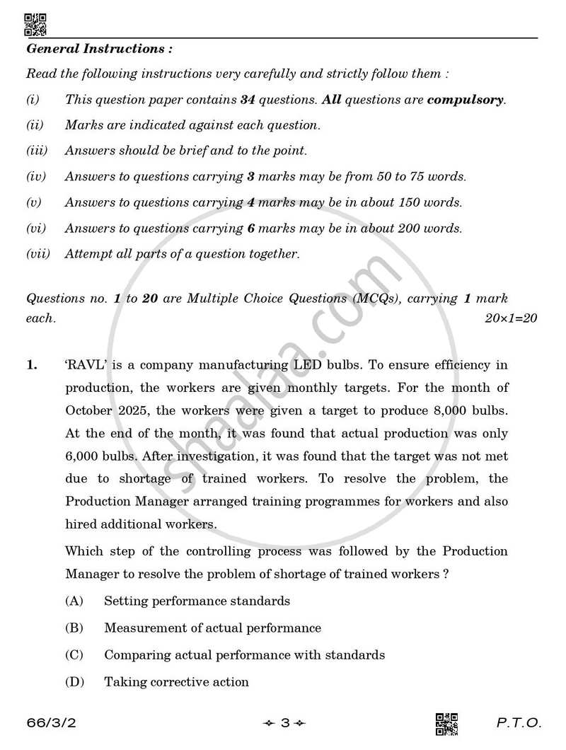 Business Studies 2025-2026 - CBSE 12th - Class 12 - CBSE (Central Board of Secondary Education) question paper with PDF download