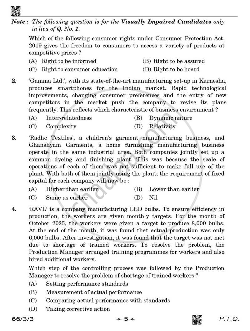 Business Studies 2025-2026 - CBSE 12th - Class 12 - CBSE (Central Board of Secondary Education) question paper with PDF download