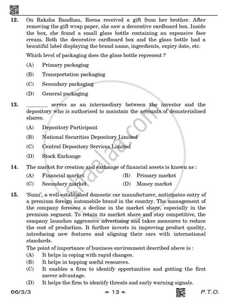 Business Studies 2025-2026 - CBSE 12th - Class 12 - CBSE (Central Board of Secondary Education) question paper with PDF download