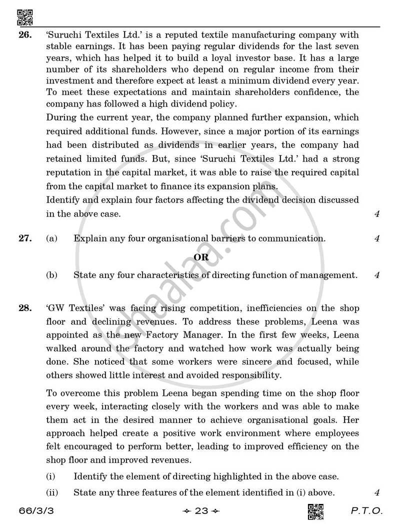 Business Studies 2025-2026 - CBSE 12th - Class 12 - CBSE (Central Board of Secondary Education) question paper with PDF download