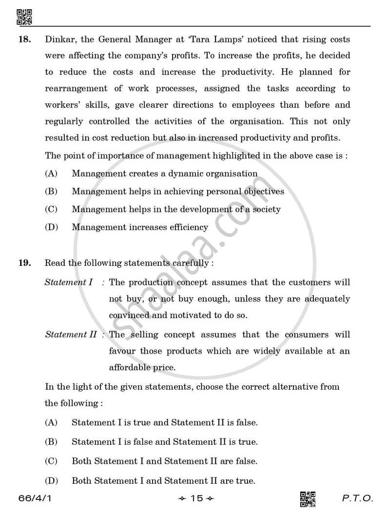 Business Studies 2025-2026 - CBSE 12th - Class 12 - CBSE (Central Board of Secondary Education) question paper with PDF download