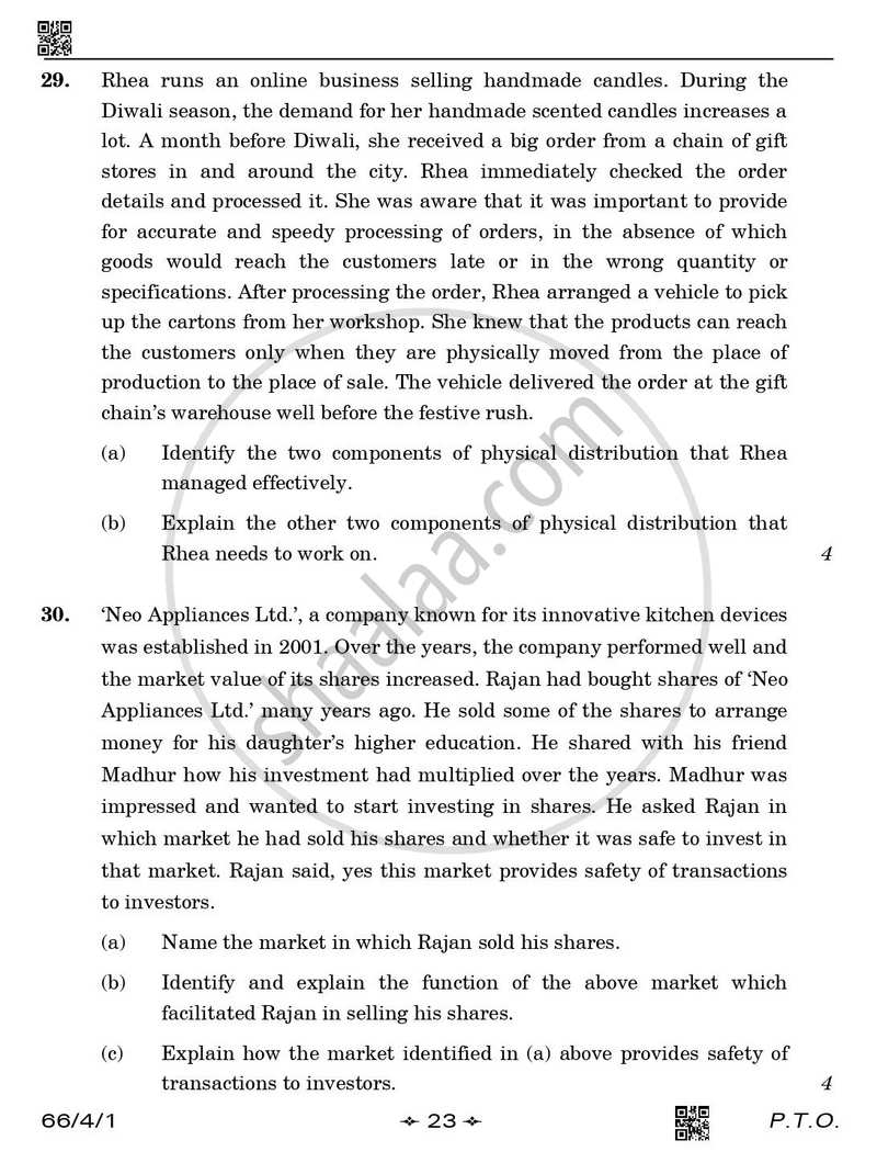 Business Studies 2025-2026 - CBSE 12th - Class 12 - CBSE (Central Board of Secondary Education) question paper with PDF download