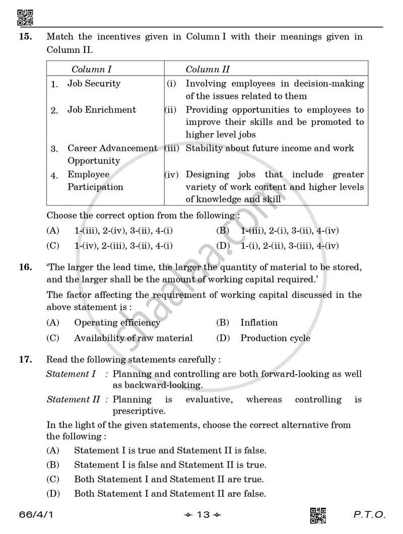 Business Studies 2025-2026 - CBSE 12th - Class 12 - CBSE (Central Board of Secondary Education) question paper with PDF download