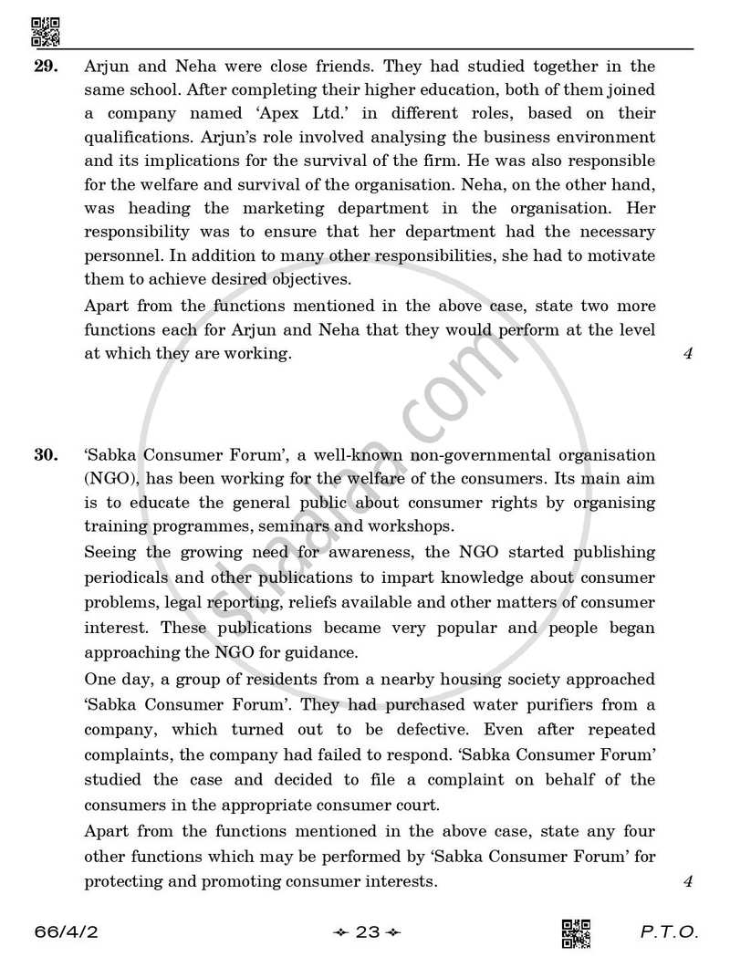 Business Studies 2025-2026 - CBSE 12th - Class 12 - CBSE (Central Board of Secondary Education) question paper with PDF download