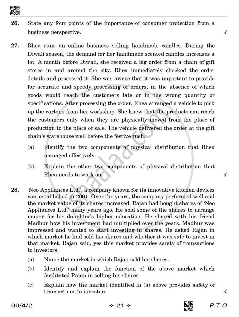 Business Studies 2025-2026 - CBSE 12th - Class 12 - CBSE (Central Board of Secondary Education) question paper with PDF download