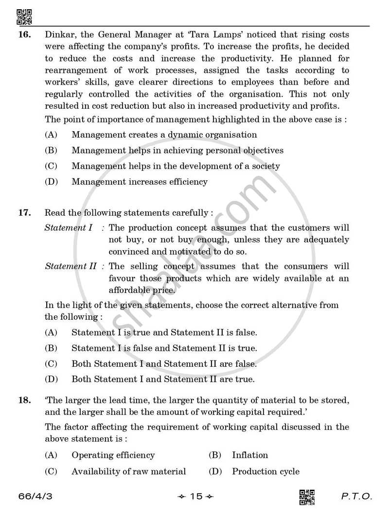 Business Studies 2025-2026 - CBSE 12th - Class 12 - CBSE (Central Board of Secondary Education) question paper with PDF download
