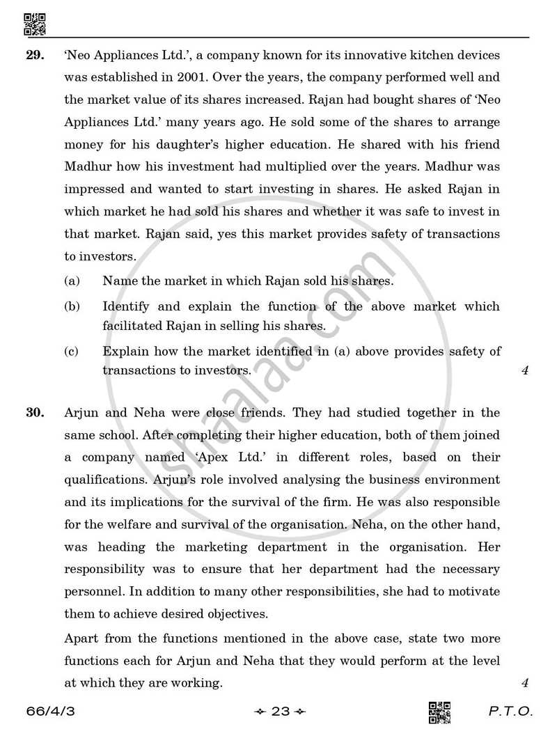Business Studies 2025-2026 - CBSE 12th - Class 12 - CBSE (Central Board of Secondary Education) question paper with PDF download