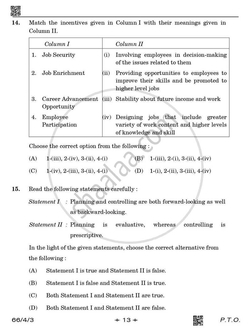 Business Studies 2025-2026 - CBSE 12th - Class 12 - CBSE (Central Board of Secondary Education) question paper with PDF download